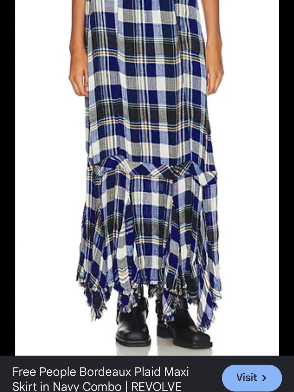 Free People Plaid Maxi Skirt in Navy and White - Picture 2 of 4